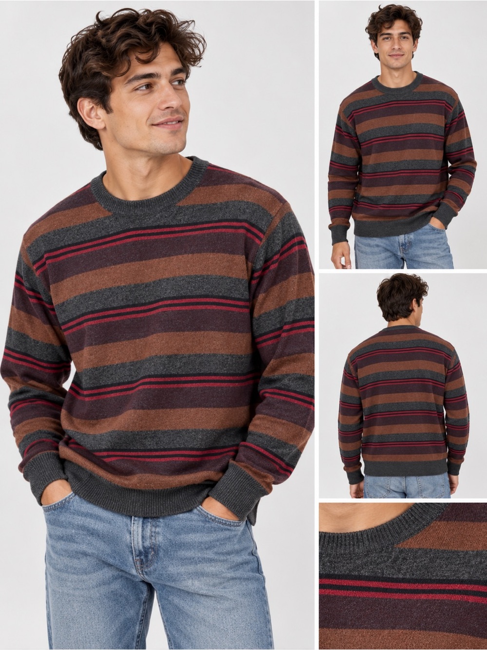 Dockers Men’s Striped Crewneck Sweater Size M Brown Burgundy Retro